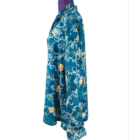 Vintage BonWorth Floral Button Down Teal Gold Blouse‎ Size 2X Women's Plus G81 - Picture 3 of 8